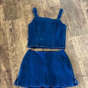 Vintage Blue Denim Top and Skorts Set